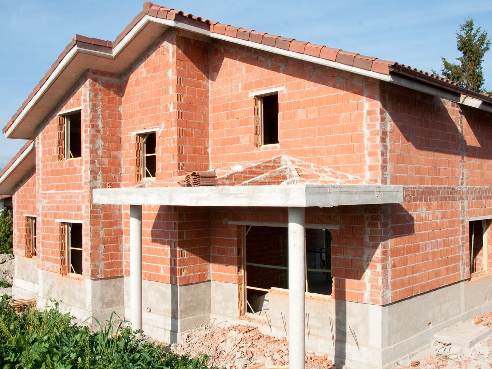 A new two-storey house under construction in Spain
